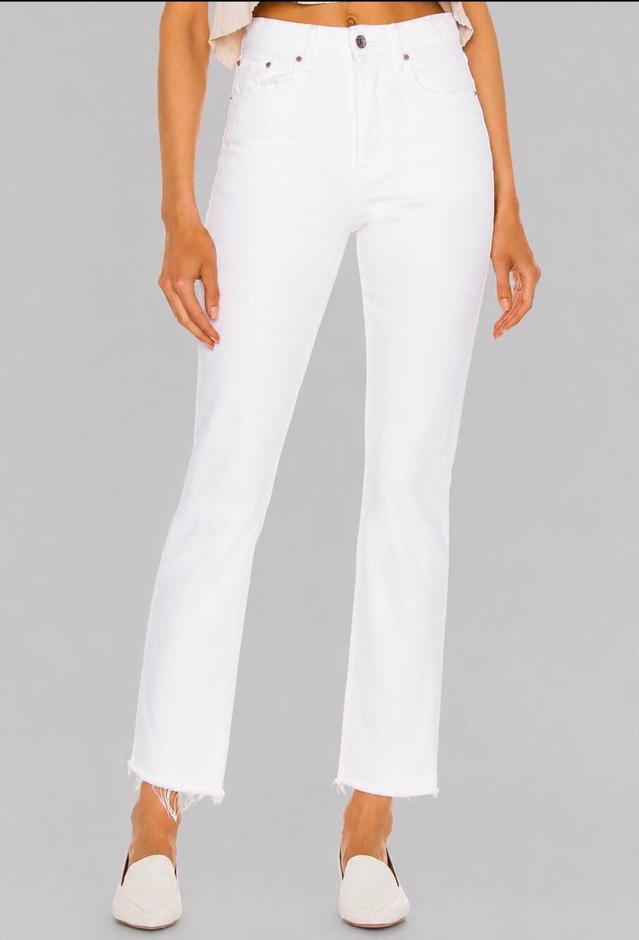 GRLFRND Karolina High Rise Jeans Straight Leg Crop White USA Made Women Size 26